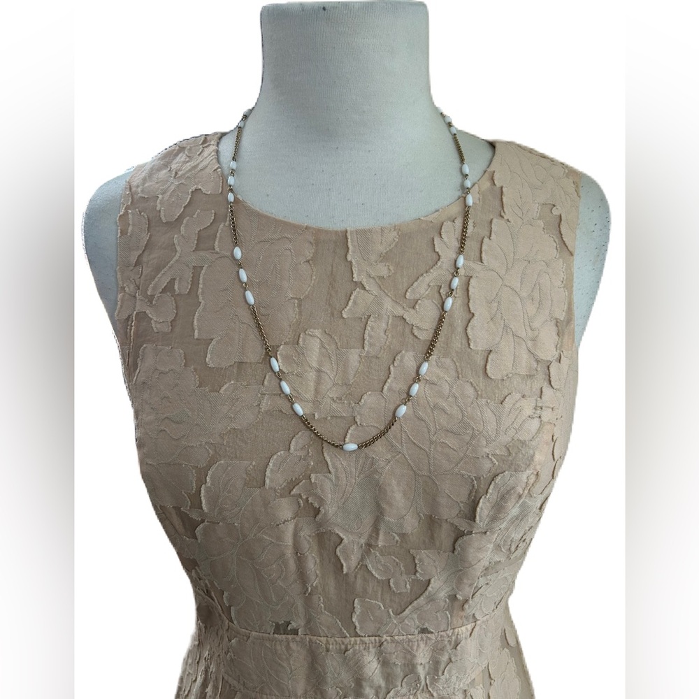 Vintage Gold Tone Dainty White Plastic Oval Chain Link Beaded Necklace 26”